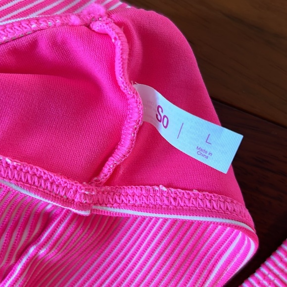 Juniors two piece swimsuit size large. Pink and white stripe high waisted suit. - Picture 4 of 8